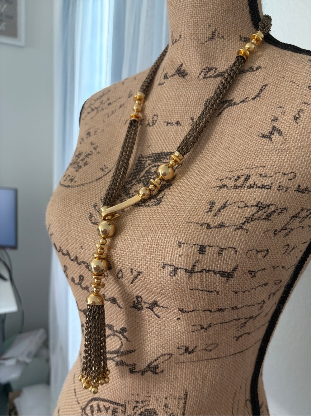 Stella & Dot Gold Bead Multi-Chain Tassel Necklace